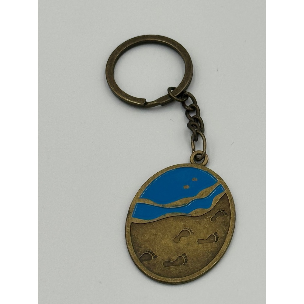 Footprints in the‎ Sand Keychain Religious Inspirational Quote Bronze Tone Blue